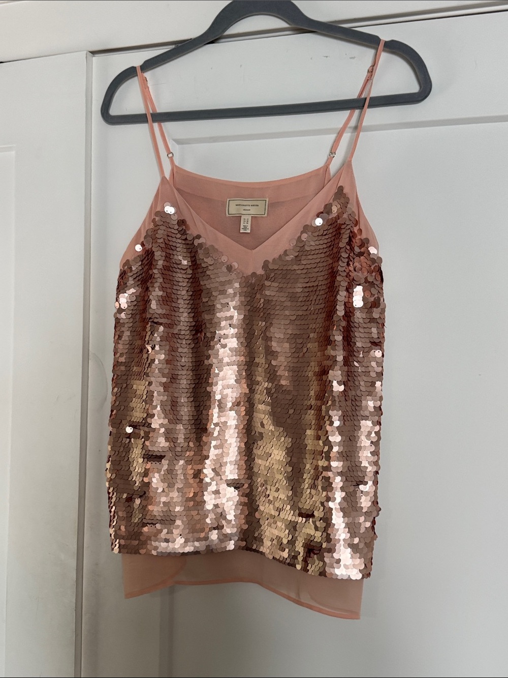 Anthropologie Sequin Metallic Rose Gold V-Neck Cami Tank Top Size 12 - Picture 6 of 11